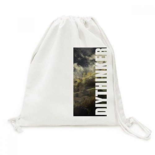 Toile Drawstring Backpack sac de voyage léger motif paysage de forêt pour adulte