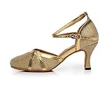 MINITOO QJ6227 damskie buty do tańca satynowe salsa latynoamerykańskie, - Złoty - 37.5 EU
