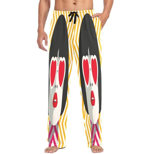 visesunny Mens Pajama Pants Stylish Woman with Heart Glasses Bob