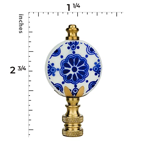Image of Royal Designs, Inc. Crackled Round Disk Blue & White Accent Finial for Lamp Shade, F-5302PB-1, Polished Brass - Pack of 1
