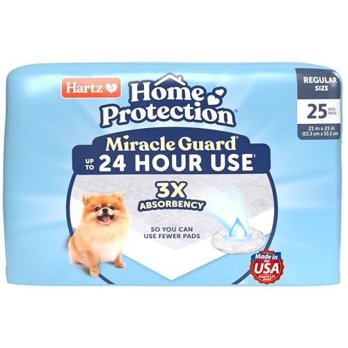 Image of Hartz Miracle Guard Dog and Puppy Dog Pads Max Absorbency 24 Hour Use Odor Eliminating No Leaks, Regular Size 25 Count