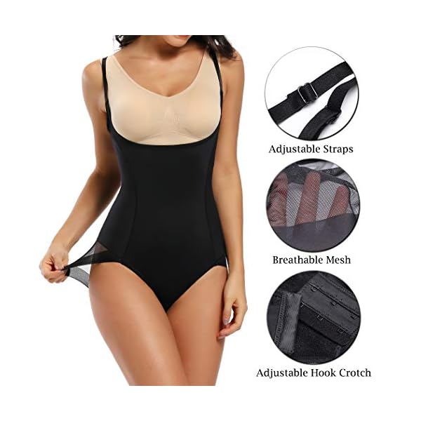 Shapewear-Bodysuit-for-Women-Tummy-Control-Full-Body-Shaper-Open-Bust-Waist-Trainer-Bodysuit JOYSHAPER Shapewear Bodysuit for Women Tummy Control Full Body Shaper Open Bust Waist Trainer Bodysuit (Black (Mesh Butt), Medium)
