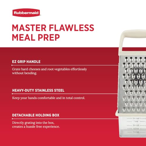 Rubbermaid EZ Grip Box Grater, Stainless Steel Cheese Grater & Container - BPA Free Multi-Surface Cheese Shredder & Food Grater Coconut Milk | Graters for Kitchen -Non-Slip Base, Dishwasher Safe - image 3