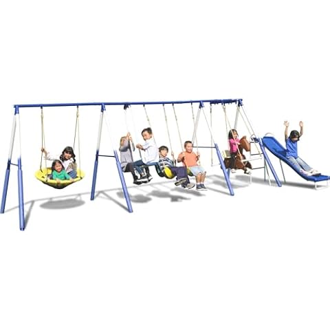 Sportspower Super 8 Fun Metal Swing Set with Slide Cover