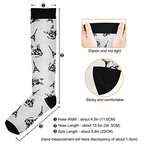 Image of Wusikd Eiffel Tower Compression Socks for Women and Men Circulation French Bulldog Long Socks for Athletic Running 1