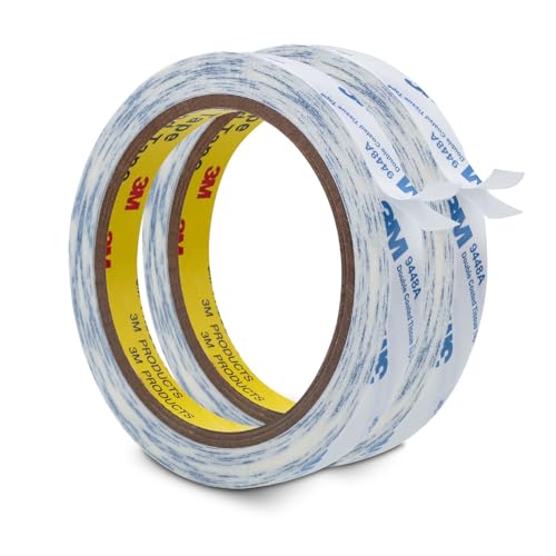 3M Double Sided Tape 0.5"×32.8Ft 2 Pack 9448A Double Coated Tissue Adhesive | Strong Sticky Tape Translucent Removable for Foam Art Craft Nameplate Bonding