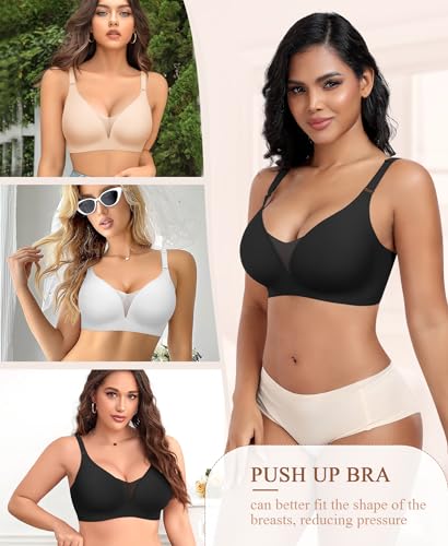 Image of Wireless Bras for Women Lace V Neck No Underwire Push Up Bra Seamless Braslettes Full Coverage Plus Size Everyday Bras S-3XL
