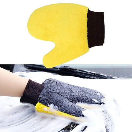 Kivivaka Guanti per lavaggio auto, guanti anti-graffio, in materiale lanuginoso, grigio giallastro, confezione da 1