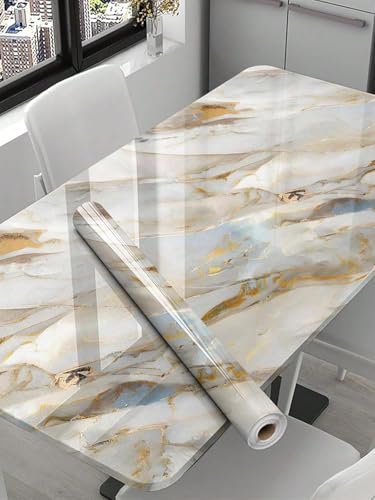 Image of TEKCOOL Wallpaper Waterproof&oilproof Kitchen Tiles Heat Resistant self Adhesive PVC Flooring Sheets Wall Stickers for Floor Kitchen,Wall,Bedroom, Living Room Wallpaper roll(60x200cm-4 pc)(Cream Gold)
