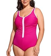 DELIMIRA Women's Plus Size One Piece Swimsuit - Backless Modest Bathing Suit With Built-in Bra