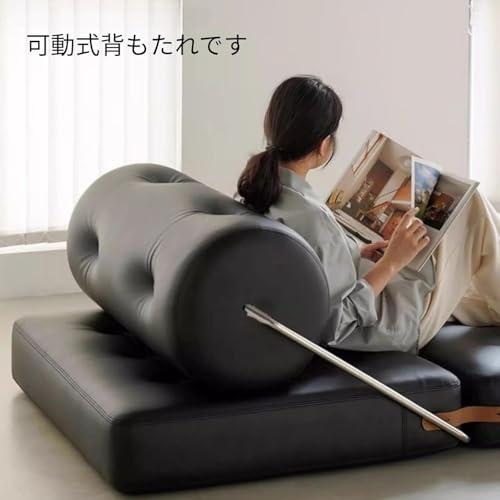 1人掛け モジュール式 ソファーベッド 3WAY 折りたたみ 高反発 レザー製 人間工学 北欧 ヴィンテージ おしゃれ 簡易ベッド 座椅子 寝室 家庭用 業務用 リラックス コンパクト 多機能 収納 (ブラック, 80*90*66) [4]