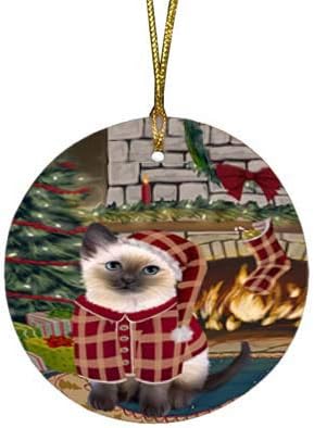 Summertime Tropical Island Beach Siamese Cat Round Flat Ornament - Pet Decorative Hanging Ornaments for Christmas X-mas Tree Decorations - 2.75" Round Flat Ceramic Christmas Ornament POR1703