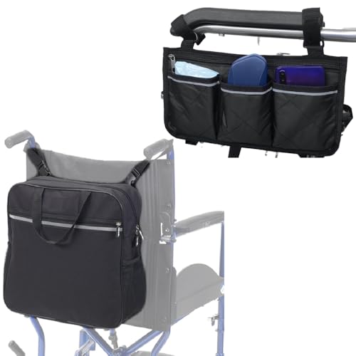 WRQIOO 2 Set Wheelchair Bag, Reflective Strip Wheelchair Bags for Back of Chair,Wheelchair Side Bag, Wheelchair Backpack for Most Wheelchairs, Walkers or Rollators