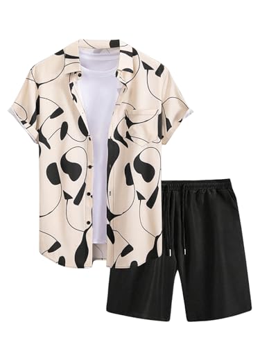 COZYEASE Men's Tropical Print 2 Piece Outfits Short Sleeve Button Down Shirt Tops and Shorts Set