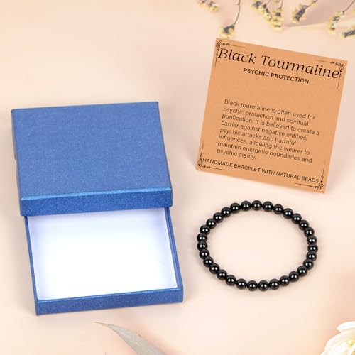 LPBeads Handmade Natural Gemstone Stretch Elastic 6m Black Tourmaline Bracelet Healing Crystal Round Stone Beads Jewelry Gifts for Women by LPBeads - Used condition - Image 2