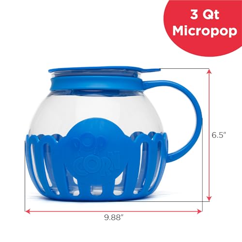 Ecolution Patented Micro-Pop Microwave Popcorn Popper with Temperature Safe Glass, 3-in-1 Lid Measures Kernels and Melts Butter, Made Without BPA, Dishwasher Safe, 3-Quart, Blue by Ecolution - Image 6