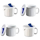 CorningWare Pop-Ins 20-ounce Mug w/ Blue Vented Plastic Cover, White (Pack of 4)