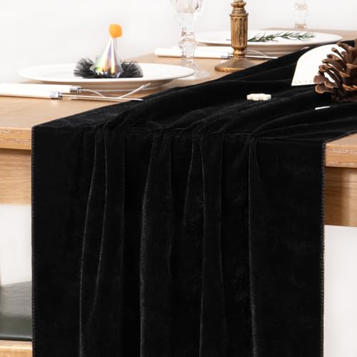 MLMC Black Velvet Table Runner 10ft Glossy Luxury Velvet Fall Table Runner 20x120 Inches Wedding Runner for Fall Bridal Shower Birthday Party Halloween Decor