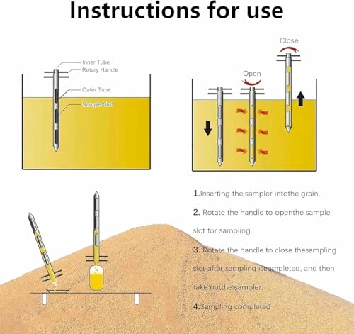 Sonde de prélèvement à poignée rotative 90° pour analyse précise de sol et céréales