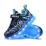 Glow LED Light-Up Shoes for Kids, Athletic Basketball Sneakers for Boys & Girls – Dynamic Web-Style High-Tops with Bright Flashing Lights for Toddlers Blue