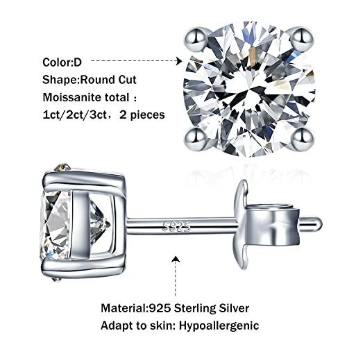 Yodewa Moissanite Stud Earrings For Women 925 Sterling Silver Hypoallergenic Flat Back Not Easy Loosen, 1 Pair Def Color Lab Created Moissanite Brilliant Earrings (Silver 2Ct) #TOP2