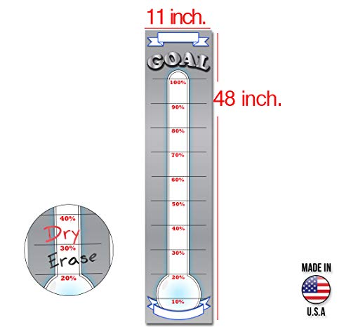 Goal Setting Fundraising Donation Thermometer - 11X48 - Dry Erase Reusable Paper Poster - Fundraiser Milestone Company Goals Chart - Office Wall Temperature Posters Charts (Grey) #TOP2