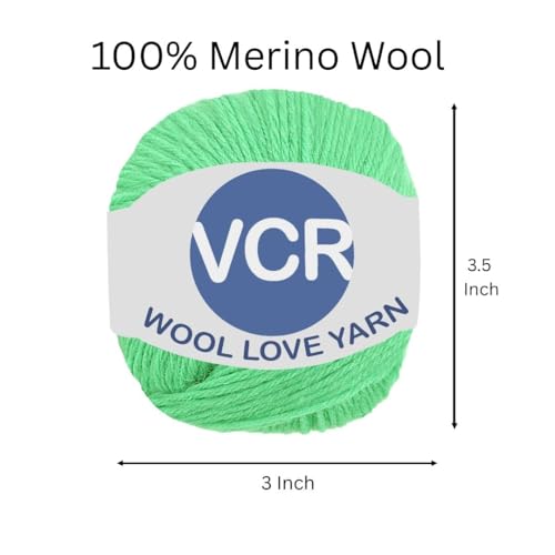 Image of VCR Mint Green Yarn, 25 Grams Hank, 85 Meters Length, 100% Merino Wool, Pack of 1, Shrink-Resistant Soft, Warm and Premium Wool Yarn for Knitting, Crochet and Craft Projects