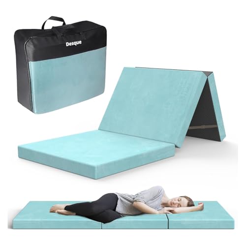 DESQUE Trifold Mattress, Single Foldable Floor Mattress 3 inch Memory Foam with Washable Cover Non-Slip Bottom, Tri Folding Bed Topper for Guest & Travel, Blue (75