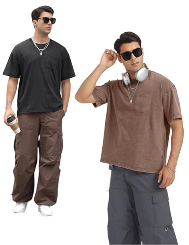 Arssm Men Oversized T-Shirts Pocket Short Sleeve Acid Washed Heavy Cotton Vintage Tops Loose Fit Casual Basic Unisex Tee3