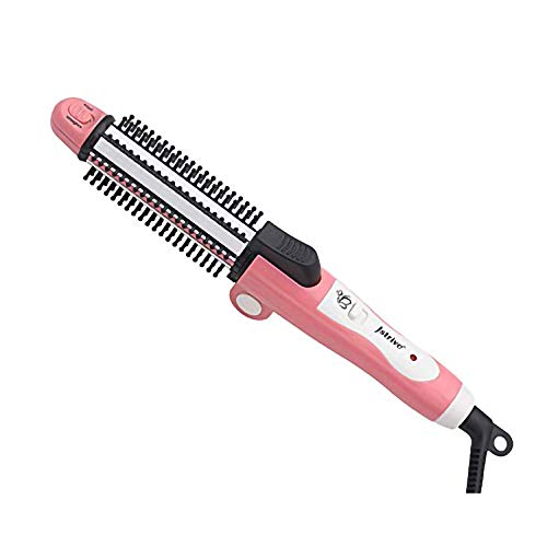 3 in 1 Folding Travel Curling Wand Brush for Hair Straighten/Curl/Small Wave Ceramic Flat Iron Brush 1 Inch with Anti-scald Bristles, Dual Voltage