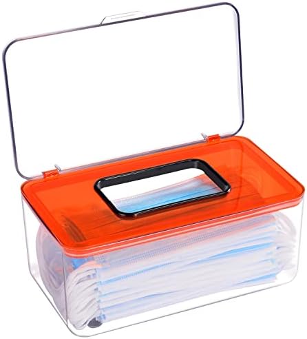 OopsMi Face Mask Dispenser Box Holder Storage Box. High Clarity Mask Case with Cover for Storing and Dispensing Personal Face Masks (Orange)