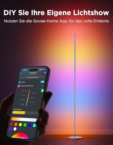 Govee RGBIC LED Stehlampe Wohnzimmer, 1000lm Stehleuchte Dimmbar, Arbeiten mit Matter & Alexa, 85 Szenenmodi, 16 Millionen Farben, DIY & Musikmodi, 136cm Ecklampe für Schlafzimmer Deko, Silber 3