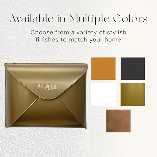 NACH Wall Mount Mailboxes, 12.5 x 10 x 5 inch Gold Finish Wall Mailboxes for Outside, Waterproof Mailboxes for Outside - Envelope Mailbox