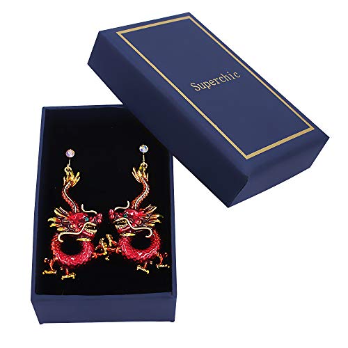 Superchic Dragon Earring Hoop Earrings Handmade Bold Statement Red Enamel Dangle… #TOP4