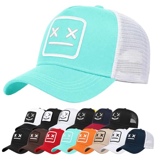Enwokran Baseball Cap Mens Quirky Bizarre Embroidery Hats Unisex, Hip Hop Trucker Caps Adjustable Mesh Back UPF 50+ UV Protection Summer Sun Hat Sports Cap (Light Blue)