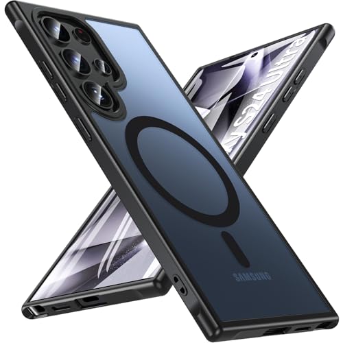 Image of OWKEY for Samsung Galaxy S24 Ultra Case 6.8'', Magnetic Samsung S24 Ultra Case Compatible with Magsafe, [Shockproof Military] Translucent Back Slim Bumper Cover Phone Case Samsung S24 Ultra, Black