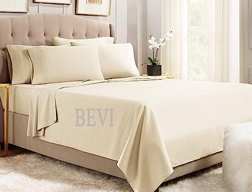 Image of BEVI - Home Premium Solid Plain Double Bedsheet with 2 Pillow Covers 300 TC Microfiber for Double Bed | Size (90 inch x 95 inch) Ivory