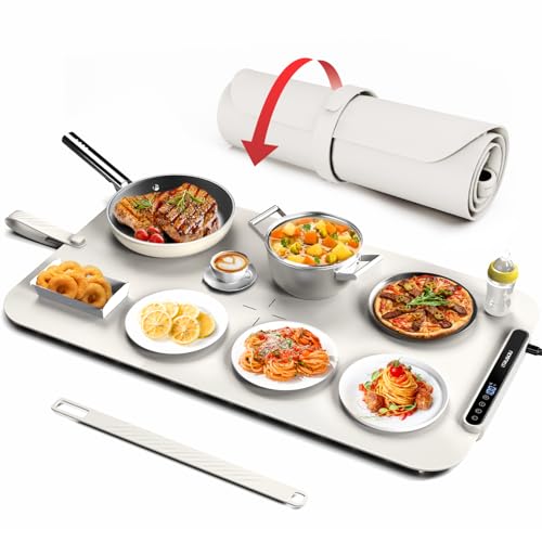 iTRUSOU - Bandeja de aquecimento de silicone para alimentos com 7 configurações de temperatura, desligamento automático de 2 a 8 horas, comutável Celsius/Fahrenheit, correia de atualização para manter