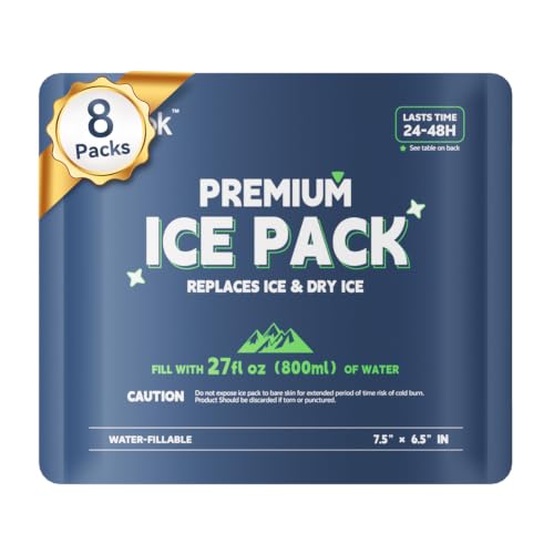 Tempk 8packs(7.5"x6.5") Reusable Ice Packs, Long-Lasting Freezer Packs for Coolers and Lunch Boxes, for Camping, Fishing, Road Trips and Beach Z1