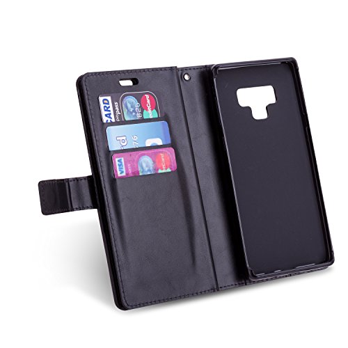 Capa tipo carteira para Samsung Galaxy Note 9, capa carteira de couro premium com zíper com 9 compar