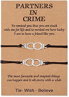 Cheerslife 2/3 Handcuff Bracelets Partners in Crime Couple Long Distance Matching Friendship Best Friend Handmade Cord Bracelet Jewellery Birthday Gift for Women Men Girls Boy Mother Daughter Son