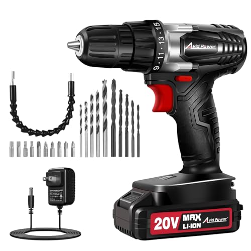 Image of AVID POWER 20V MAX Lithium lon Cordless Drill, Power Drill Set with 3/8-Inch Keyless Chuck, Variable Speed, 16 Position and 22pcs Bits (Black)