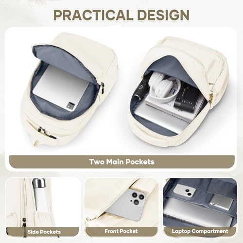 Miniatura 5 de Weplan Mochila Escolar Ligera Para Niños Y Adolescentes, Mochila Impermeable Informal Para La Escuela Universitaria, Mochila De Día Para Mujer, Beige