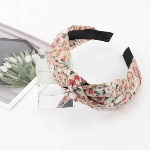 Image of DRESHOW Headbands for Women and Girls Flower Printed Knotted Plastic Head Band Fashion Boho Wide Hairbands Non Slip Hair Accessories 4 Pcs