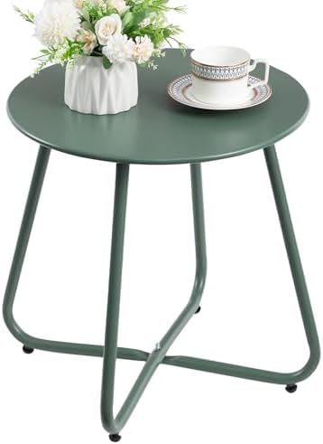 HollyHOME Beistelltisch Outdoor Wetterfest Balkontisch Klein Gartentisch | Rund Beistelltisch Metall Loungetisch Outdoor Couchtisch für Patio Terrasse Wohnzimmer, Grün