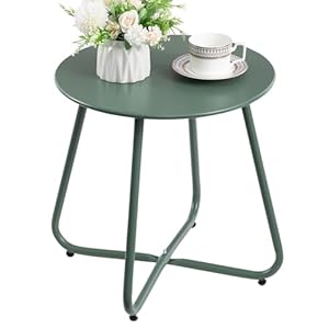 HollyHOME Beistelltisch Outdoor Balkontisch Klein Gartentisch Rund Beistelltisch Metall Wetterfest Loungetisch Outdoor Couchtisch für Patio Terrasse Wohnzimmer, Grün