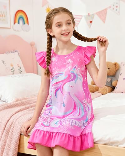 Image of Sylfairy Girls Nightgowns, Unicorn Nightgown Princess Pajama Dresses for Girls Sleepwear Nightie
