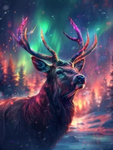 Peinture Diamant Aurora : Créez une Grande Fresque Éclatante de Cerf pour Votre Salon