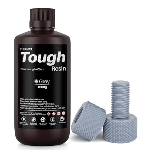 ELEGOO Tough Resin, Resina Resistente con Alta Resistencia al Impacto, Elongación y Flexibilidad para Todas las Impresoras 3D LCD/DLP, Gris 1KG