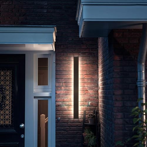 Image of AioTio Outdoor Wall Lights Exterior,31.5inch Black Outdoor Light Fixtures Wall Mount,Waterproof Modern Porch Lights Wall Sconce,Dimmable Long LED Linear Outside Lighting for Garage, Courtyard